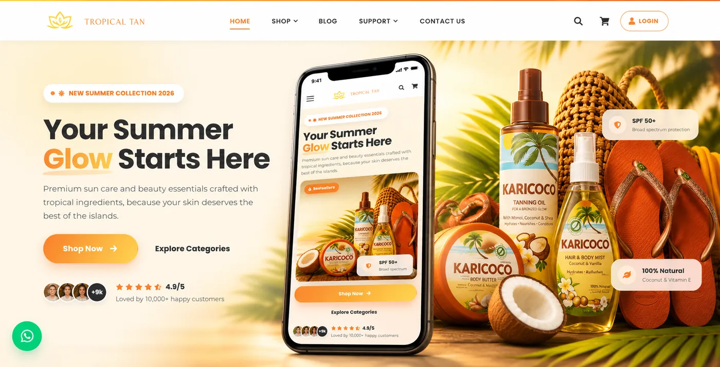 Tropical Tan website preview